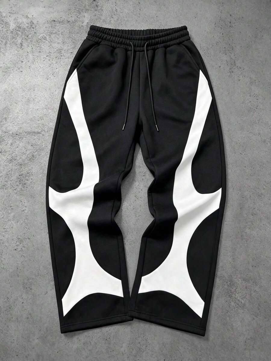 Sport MetroGents 男士拼色抽繩腰寬鬆休閒戶外長褲 - 黑色 - 查看 1