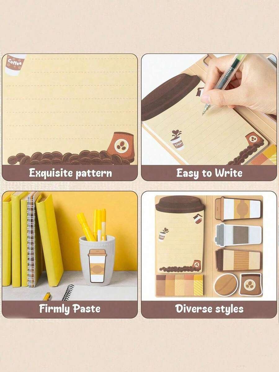 Coffee Theme Decorative Sticky Notes, Special Shaped DIY Planner Memo Stickers, Self-Adhesive, Durable & Versatile For Gifting - one-size - View 1