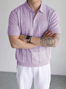 Claim Dot Men's Solid Color Casual Versatile Daily Wear Knit Top - Purple - View 5