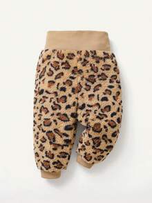 Cozy Pixies Baby Girl Leopard Print Hooded Fleece Winter Jacket & Belly-Covering Mid-Weight Long Pants Set - Camel - View 4
