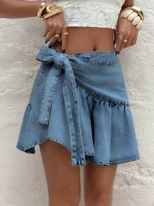 Rivivi Plus Size Women's Pleated Casual Traditional Versatile Everyday Denim Mini Skirt Vacation Navy Blue Summer - Blue - View 5