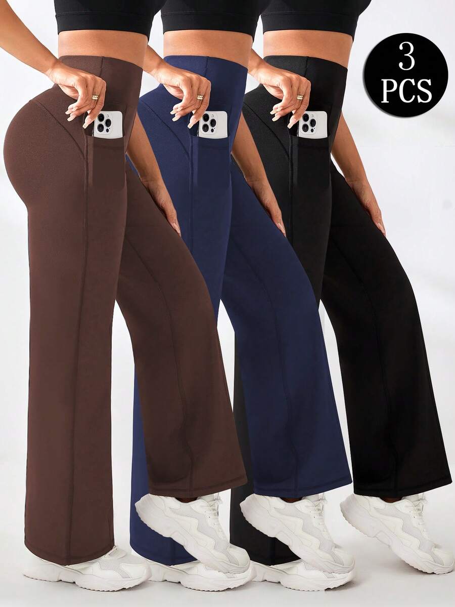 Velisys Velisys Solid Color High Waist Straight Leg Sports Pants - Multicolor - View 1