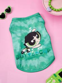 THE POWERPUFF GIRLS X PETSIN 1件可愛大眼女孩字母印花寵物背心，超柔軟親膚、透氣，讓您的貓或狗保持涼爽舒適，適合室內休息或戶外玩耍，為您的毛茸茸好友打造有趣的日常造型 - 彩色 - 查看 12