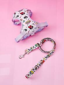 THE POWERPUFF GIRLS X PETSIN Collaboration 1pc Light Purple Cartoon Print Pet Everyday Harness, Buckle D R, Breathable Mesh Fabric, Fresh And Cute. Adjustable Length, Suitable For All Seasons, Designed For Small Dogs For Daily Walking, Comfortable Without Choking, Stylish And Practical - Mauve Purple - View 6