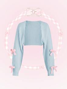 SHEIN Unity 女款蝴蝶結裝飾長袖薄款針織開襟衫 - 彩色 - 查看 1