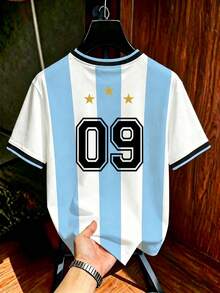 Manfinity Gritte Field Men's Letter Stripe Short Sleeve Soccer Jersey T-Shirt - Multicolor - View 2