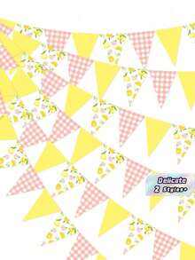 1/3pcs Lemon Triangle Flag Banner Decoration, Pink And Yellow Lemon Triangle Flag Garland, Suitable For Lemonade Wedding, Engagement Party, Bridal Shower, Baby Shower, Birthday Party Decoration - Multicolor - View 1