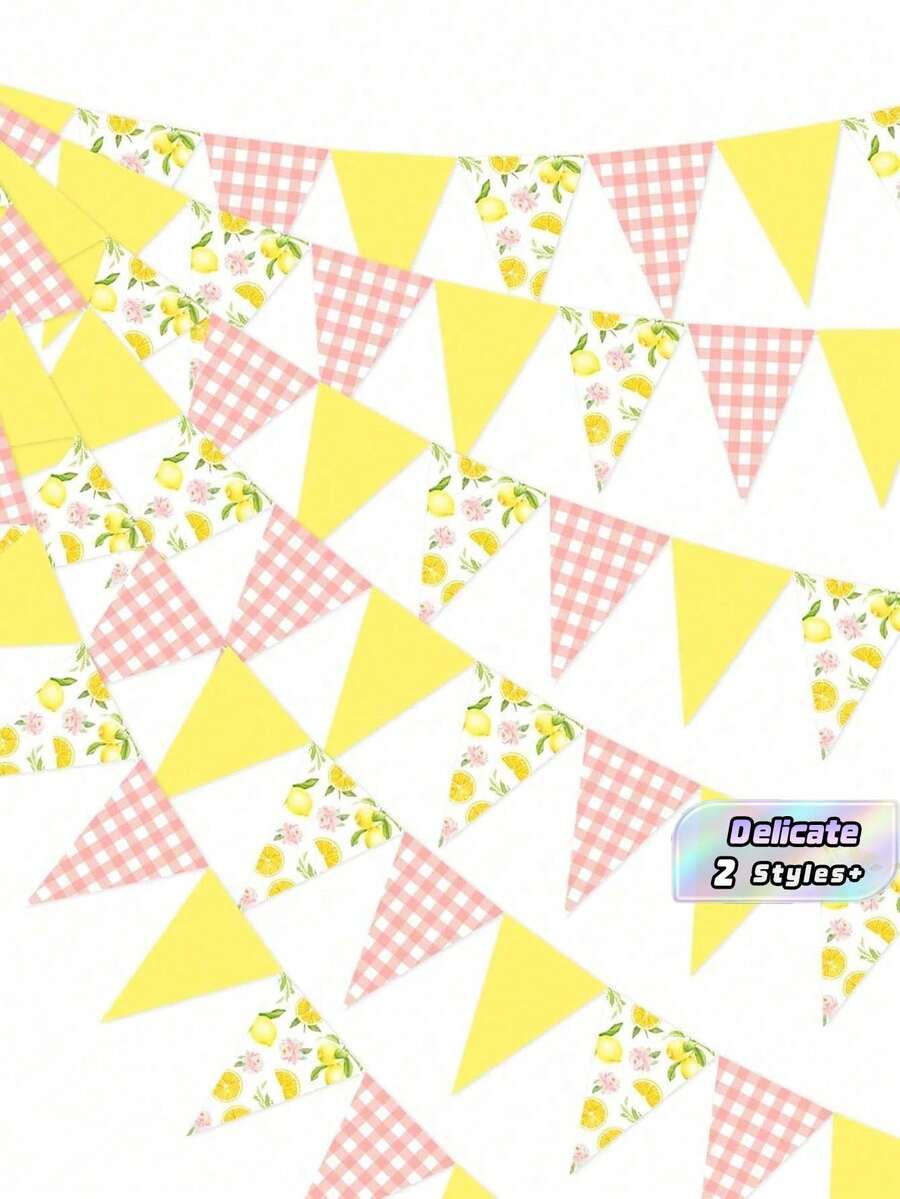 1/3pcs Lemon Triangle Flag Banner Decoration, Pink And Yellow Lemon Triangle Flag Garland, Suitable For Lemonade Wedding, Engagement Party, Bridal Shower, Baby Shower, Birthday Party Decoration - Multicolor - View 1