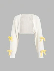 SHEIN Unity 女款蝴蝶結裝飾休閒百搭日常穿搭開襟衫 - 彩色 - 查看 5