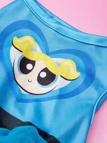 THE POWERPUFF GIRLS X PETSIN 1件黃色大眼女孩愛心印花寵物洋裝，藍色極簡風，超柔軟親膚透氣，讓你的小貓或小狗可愛又舒適，適合日常穿著、派對或單純想幫牠們打扮 - 藍色 - 查看 7