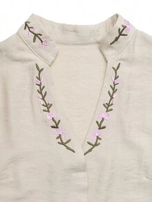 EMERY ROSE 女款花卉刺繡圖案休閒日常穿著襯衫 - 卡其色 - 查看 7