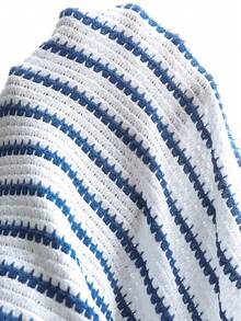 SHEIN PariChic Autumn/Winter Casual Outdoor Commute Textured Striped Fabric Drawstring Long Sleeve Sweatshirt - Blue and White - View 5