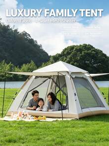 2 In 1 Camping Tent With Removable Canopy Awning, Automatic Instant Setup Waterproof Windproof Tent, Portable Foldable Sun Shelter Tent For Outdoor Camping Picnic Backpacking Travel Family - A - View 3
