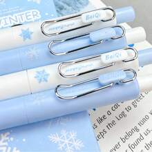 8pcs Ice & Winter Love Mini Pocket Pen, INS Style High Appearance, Portable Retractable Gel Pen, 0.5mm Black Ink For Students & Exams - multicolor - View 4