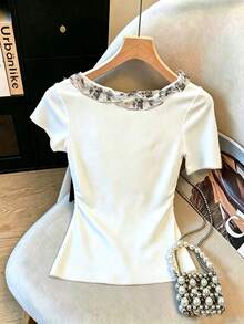 GlowEve Women's Short Sleeve Raglan Casual Summer T-Shirt, Versatile Daily Wear - White - View 2