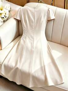 GlowEve CURVE Plus Size Women's Elegant Applique Dress For Daily Commute - Apricot - View 2
