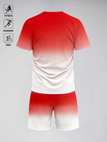 Gym Rark Men's Gradient Color Short Sleeve Top And Drawstring Waist Shorts Casual Daily Sports Set - Multicolor - View 2
