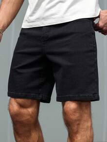 Manfinity ZONE917 Plus Size Men's Casual Versatile Solid Color Denim Shorts Black Jean Shorts Men Going Out Hang Out Vacation Tropical Urban - Black - View 4