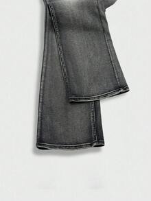 Manfinity Roghcode Men's American Vintage Niche Washed Horseshoe Denim Jeans Slim Fit Stretch Flared Leg Long Pants - Black - View 6