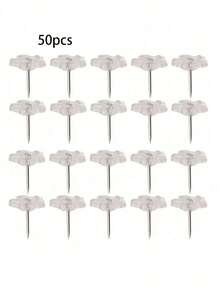 30Pcs/50Pcs/100Pcs Transparent Flower Shaped Push Pins, Five-Petal Flower Design Office Decorative Thumbtacks, Plum Blossom Shape Pins, Back To School Supplies - Multicolor - View 8