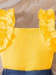 Souflis Souflis Two Pieces Sweet And Playful Sleeveless Pleated Vest Knitted Ribbed T-Shirt Jacket Is Suitable Summer - Yellow - View 3