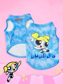 THE POWERPUFF GIRLS X PETSIN 1件可愛大眼女孩字母印花寵物背心，超柔軟親膚、透氣，讓您的貓或狗保持涼爽舒適，適合室內休息或戶外玩耍，為您的毛茸茸好友打造有趣的日常造型 - 彩色 - 查看 6