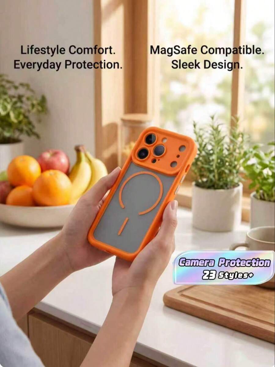 Translucent Matte Camera Protection Magnetic Wireless Charge Phone Case Compatible With IPhone 17 ProMax 17Pro 17Air 17 16 15 14 13 12 11 Pro Max Armor Plus Back Cover - bright orange - View 1