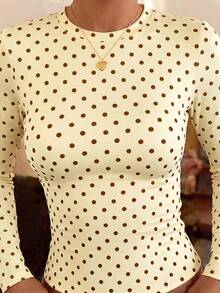 Rovax Women's Autumn/Winter Best-Selling Polka Dot Print Slim Fit Versatile All-Match T-Shirt - Multicolor - View 3