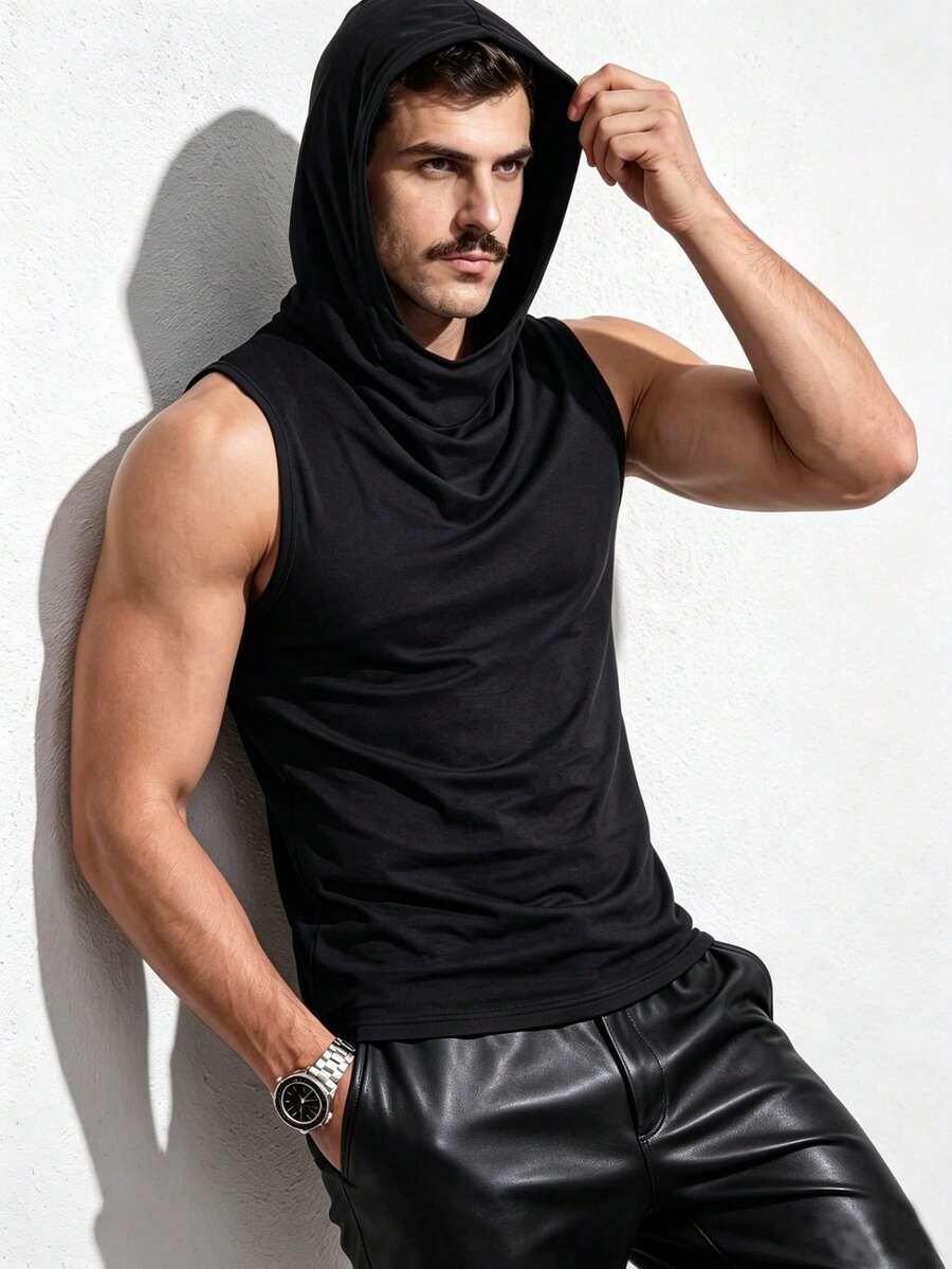 ZURIURI Men's Fashion Hooded Sleeveless Tank Top Gym Black Summer Streetwear Athletic - Black - View 1