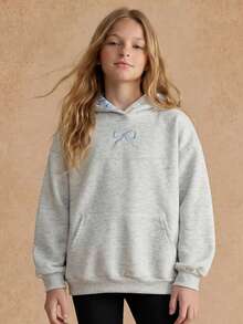 SHEIN Tween Girl Fashion Casual Sporty Bow Embroidery Sweatshirt - Light Grey - View 5
