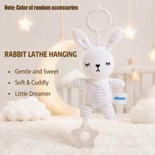 3款床掛吊飾玩具，兔子/大象/狐狸絨毛玩具附牙環，便攜式嬰兒床推車吊掛配件，適合作為嬰兒禮物 - 彩色 - 查看 11