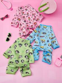 THE POWERPUFF GIRLS X PETSIN 1 buah Jumpsuit Hewan Peliharaan Gaya Olahraga Biru, Motif Kelinci, Penyihir & Bintang, Ramah Kulit & Bernapas, Poliester Lembut, Anti Kutu, Tidak Mudah Rontok, Tahan Panas, Sangat Lucu untuk Kucing & Anjing, Pakaian Seru di Dalam & Luar Ruangan - Biru - View 2