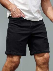 Manfinity ZONE917 Plus Size Men's Casual Versatile Solid Color Denim Shorts Black Jean Shorts Men Going Out Hang Out Vacation Tropical Urban - Black - View 5