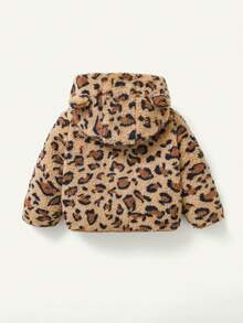 Cozy Pixies Baby Girl Leopard Print Hooded Fleece Winter Jacket & Belly-Covering Mid-Weight Long Pants Set - Camel - View 2