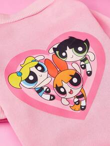 THE POWERPUFF GIRLS X PETSIN 1件粉色愛心印花寵物衣服，可愛設計有3個小女孩在踢足球，不含帽子，厚實保暖適合秋冬，讓您的寵物在寒冷的日子裡保持舒適，適合室內依偎或戶外散步 - 粉色 - 查看 5