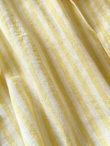 Franclia Women's Loose Casual Cotton Blend Yellow & White Striped Shirt - Multicolor - View 5