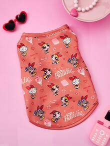 THE POWERPUFF GIRLS X PETSIN 1件可愛大眼女孩花朵與情書印花寵物背心，親膚透氣，休閒風格，防蚤、減少掉毛、耐熱，讓您的貓或狗舒適可愛，適合室內或室外日常穿著 - 彩色 - 查看 13