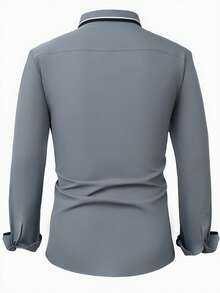 Manfinity Mode Camisa de manga larga para hombre de color gris oscuro con contraste, cuello de solapa, botones regulares, estilo de negocios y de oficina - Gris Oscuro - Ver 2