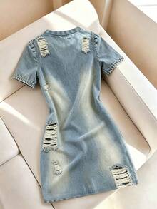 Franclia 2026 Spring/Autumn/Winter Women's Casual Fashion Basic Blue Round Neck Long Sleeve Slim Fit Mini Dress, Suitable For Autumn/Winter Outings - Blue - View 2