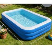 Large Inflatable Pool, Ocean Theme, Adorable & Durable Pvc Material, Foldable & Portable, Ideal For Family Garden Parties And Backyard Entertainment, Patio Decor Pool, Colorful - Blue and White - View 16