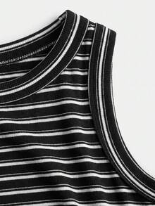 SHEIN BASICS 女款條紋圓領休閒百搭背心 - 巧克力棕 - 查看 3