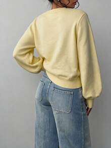 SHEIN BASICS 女款素色圓領長袖休閒寬鬆毛衣 - 黃色 - 查看 2