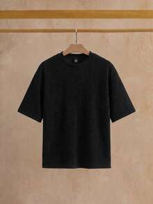 HIMLAND Camiseta de hombro caído de corte holgado para hombre en color liso - Gris Oscuro - Ver 5