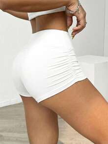 SHEIN EZwear 2件組女款休閒運動風極簡純色百褶單車短褲，適合夏季瑜伽健身房，秋季、聖誕、新年，白色淺粉色 - 彩色 - 查看 8
