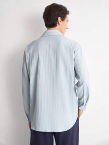 Manfinity Homme Men's Solid Color Single-Breasted Casual Commute Long Sleeve Shirt Birthday Graduation Light Blue Autumn - Blue - View 7