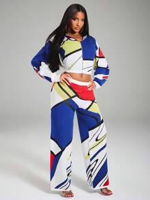 NYA SZN Knit Pant Casual Color Block Art Gyaru Abstract Special Occasion Unique Birthday Party Brunch Date Night Club Red Blue Yellow Modern - Multicolor - View 3