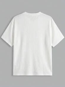 HIMLAND Men's Solid Color Crew Neck Knit Casual Short Sleeve T-Shirt - White - View 4