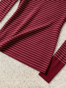 IslaSuriya Women's Striped V-Neck Long Sleeve T-Shirt - Burgundy - View 6
