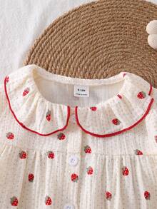 2pcs Baby Girl Cozy Soft Crinkle Fabric Polka Dot Print Collared Button-Up Long Sleeve Pants Pajama Set - Baby Pink - View 6