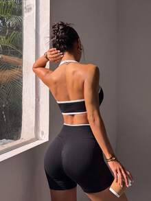 SHEIN Dewbera 女款無縫瑜伽運動套裝 - 黑色 - 查看 2